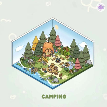 A Day with Cute Bear – 3D Scene Sticker with Bonus Magnetic Sheet – 4 Theme Sets: Stay-at-Home | Work | Camping | Desserts
