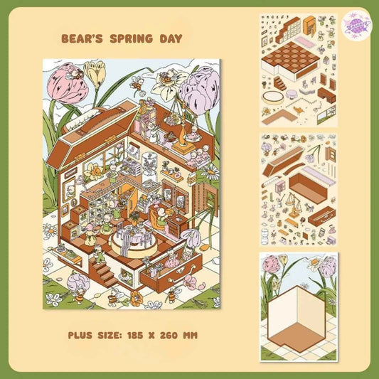 Mysterious Tales – Vintage Style Plus Size 3D Sticker Scenes – 4 Theme Sets: Secret Mine Treasure | Enchanted Toy Shop | The Great Golden Fries Heist | Bear’s Spring Day