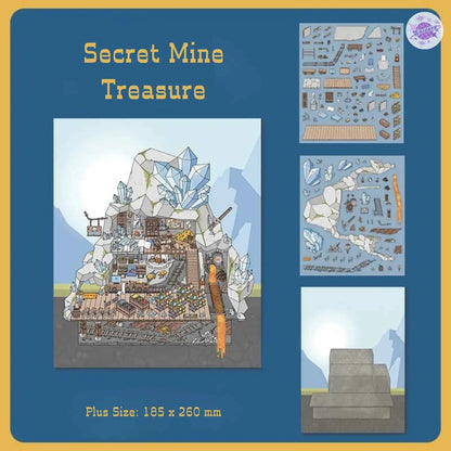 Mysterious Tales – Vintage Style Plus Size 3D Sticker Scenes – 4 Theme Sets: Secret Mine Treasure | Enchanted Toy Shop | The Great Golden Fries Heist | Bear’s Spring Day