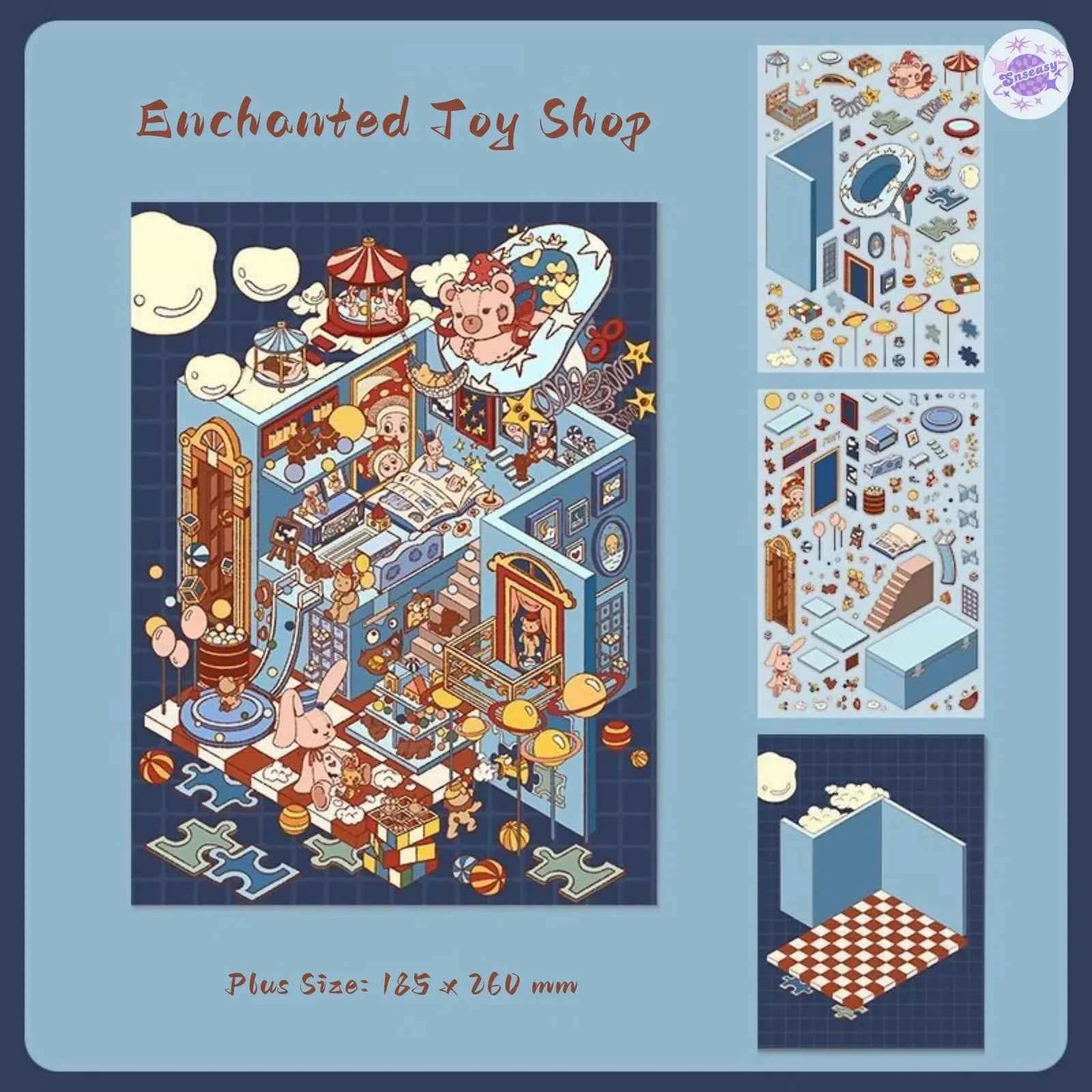 Mysterious Tales – Vintage Style Plus Size 3D Sticker Scenes – 4 Theme Sets: Secret Mine Treasure | Enchanted Toy Shop | The Great Golden Fries Heist | Bear’s Spring Day