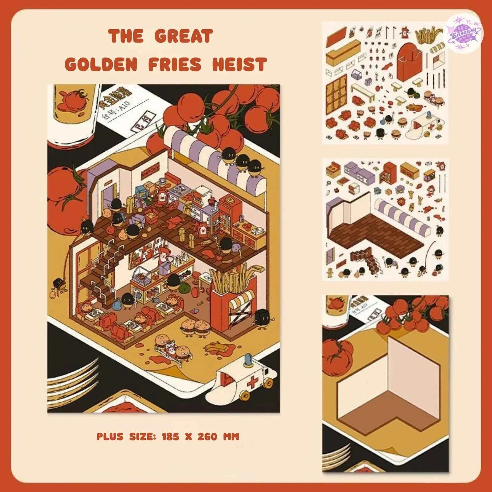 Mysterious Tales – Vintage Style Plus Size 3D Sticker Scenes – 4 Theme Sets: Secret Mine Treasure | Enchanted Toy Shop | The Great Golden Fries Heist | Bear’s Spring Day