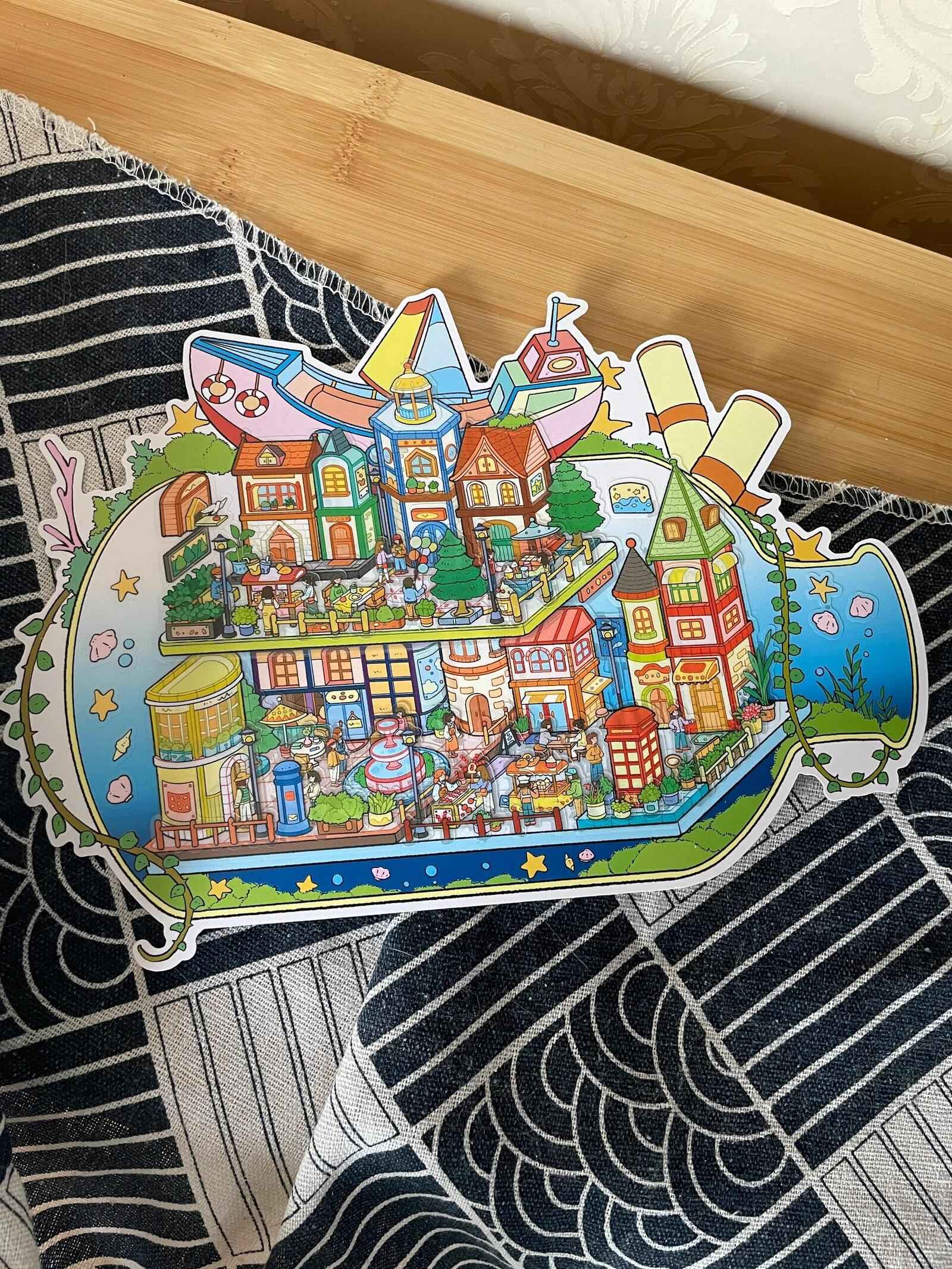 Plus Drifting Bottle – 3D Miniature Sticker Scenes - 3 Theme Sets: Apple Factory | Town Drift | Ice Cream Factory