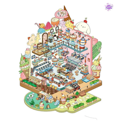 Plus Drifting Bottle – 3D Miniature Sticker Scenes - 3 Theme Sets: Apple Factory | Town Drift | Ice Cream Factory