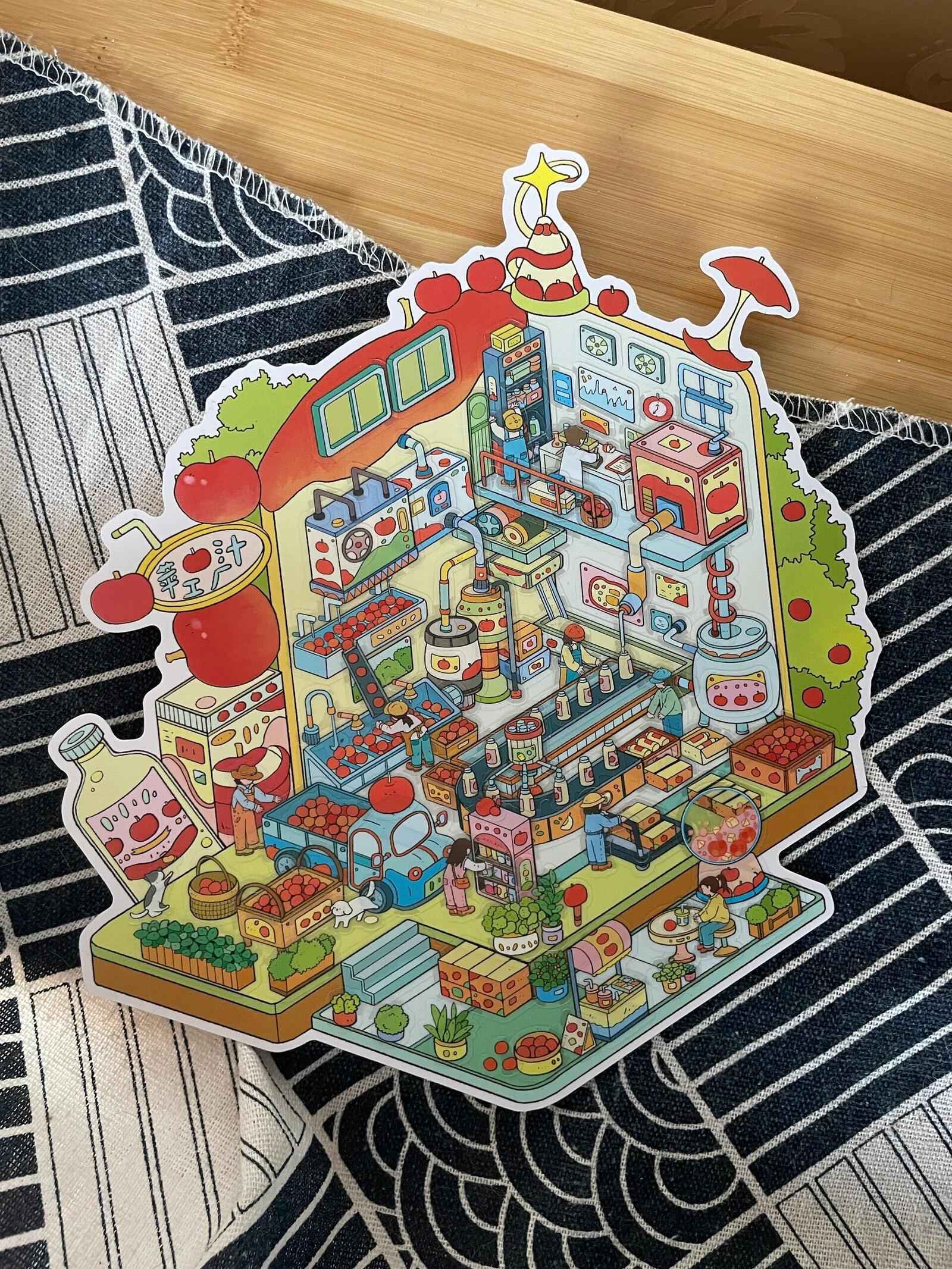 Plus Drifting Bottle – 3D Miniature Sticker Scenes - 3 Theme Sets: Apple Factory | Town Drift | Ice Cream Factory
