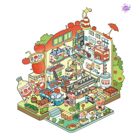 Plus Drifting Bottle – 3D Miniature Sticker Scenes - 3 Theme Sets: Apple Factory | Town Drift | Ice Cream Factory