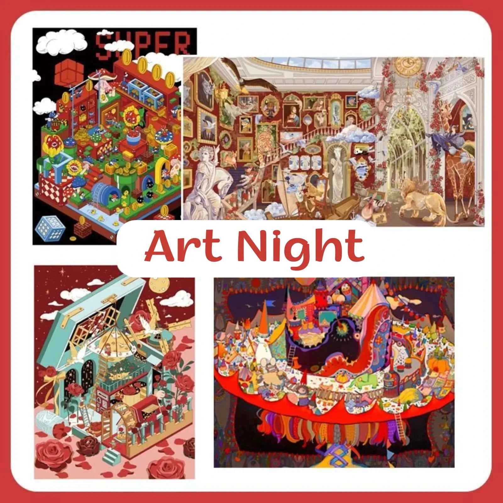 Art Night – Vintage Style Plus Size 3D Sticker Scenes – 4 Theme Sets: Super Adventure Island | The Rose Prince | Kingdom on the Hat | Mysterious Art Museum