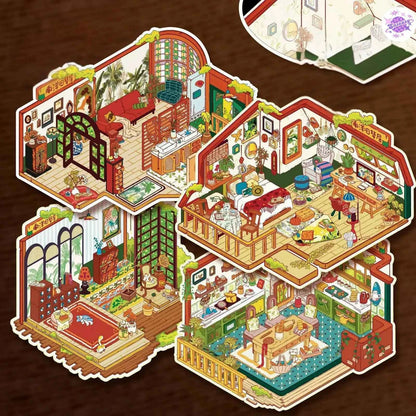 Nanyang Series – 3D Miniature Sticker Scenes - 5 Theme Sets: Nanyang Living Room | Nanyang Foyer | Nanyang Bedroom | Nanyang Kitchen | Van Gogh Studio