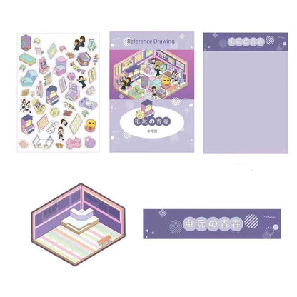 Childhood Dreams 3D Isometric Room Stickers - 4 Theme Sets: Pool Party | Arcade | Pink Loft | Dessert Street - SNSEASY