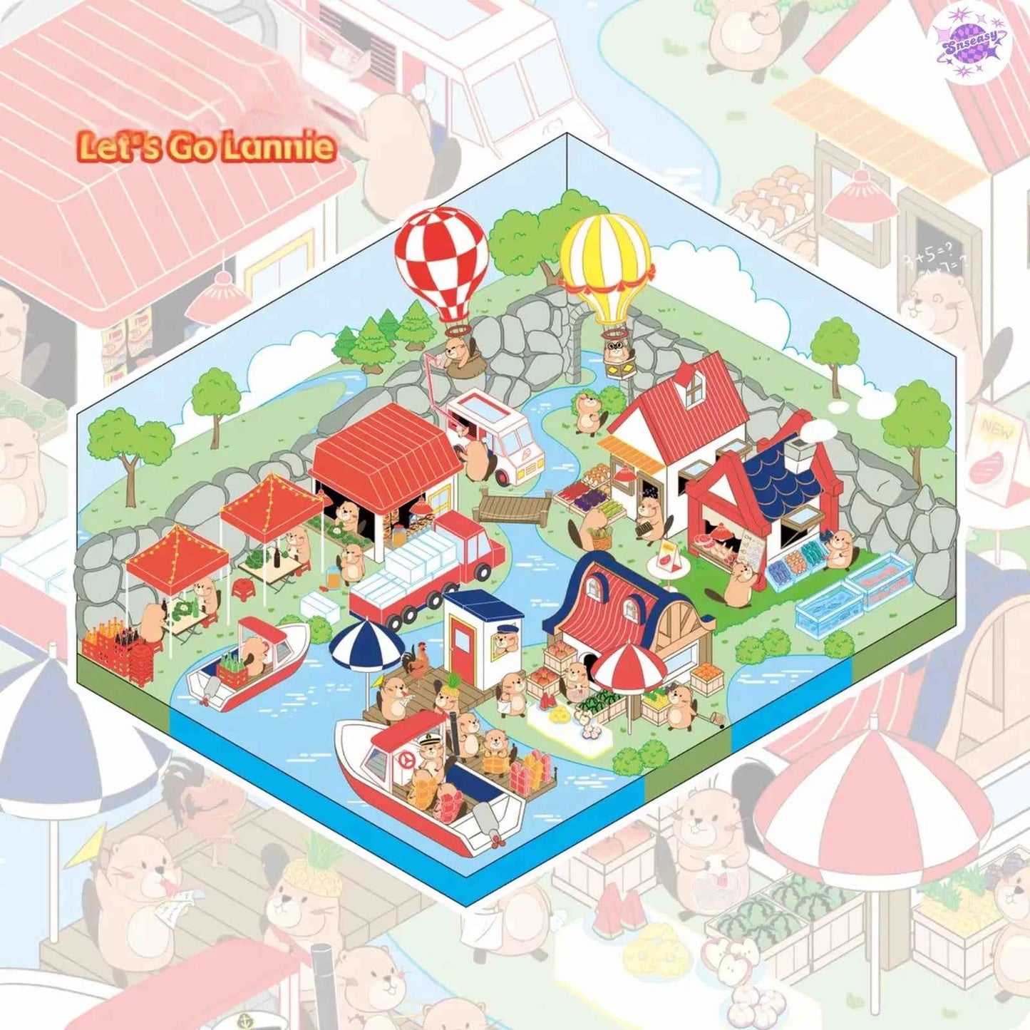 River Beaver Lanny – 3D Miniature Sticker Scenes - 4 Theme Sets: Riverside Market | BBQ Ground | Wetland Park | Ecology Garden