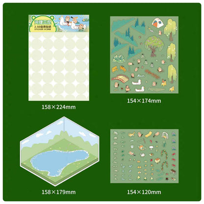 River Beaver Lanny – 3D Miniature Sticker Scenes - 4 Theme Sets: Riverside Market | BBQ Ground | Wetland Park | Ecology Garden