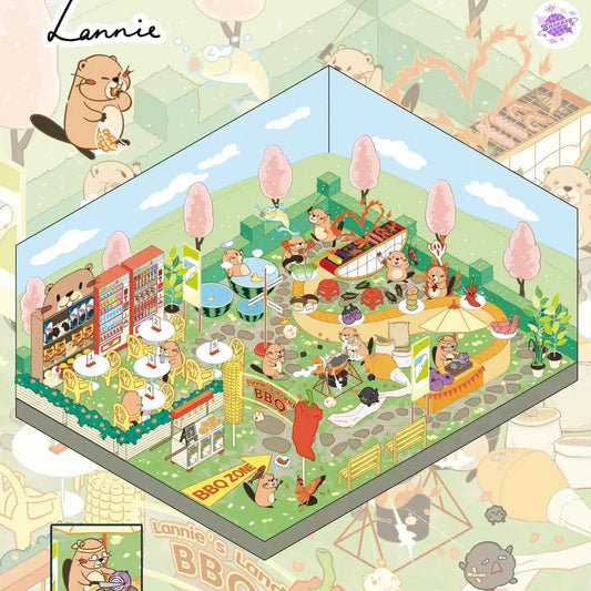 River Beaver Lanny – 3D Miniature Sticker Scenes - 4 Theme Sets: Riverside Market | BBQ Ground | Wetland Park | Ecology Garden