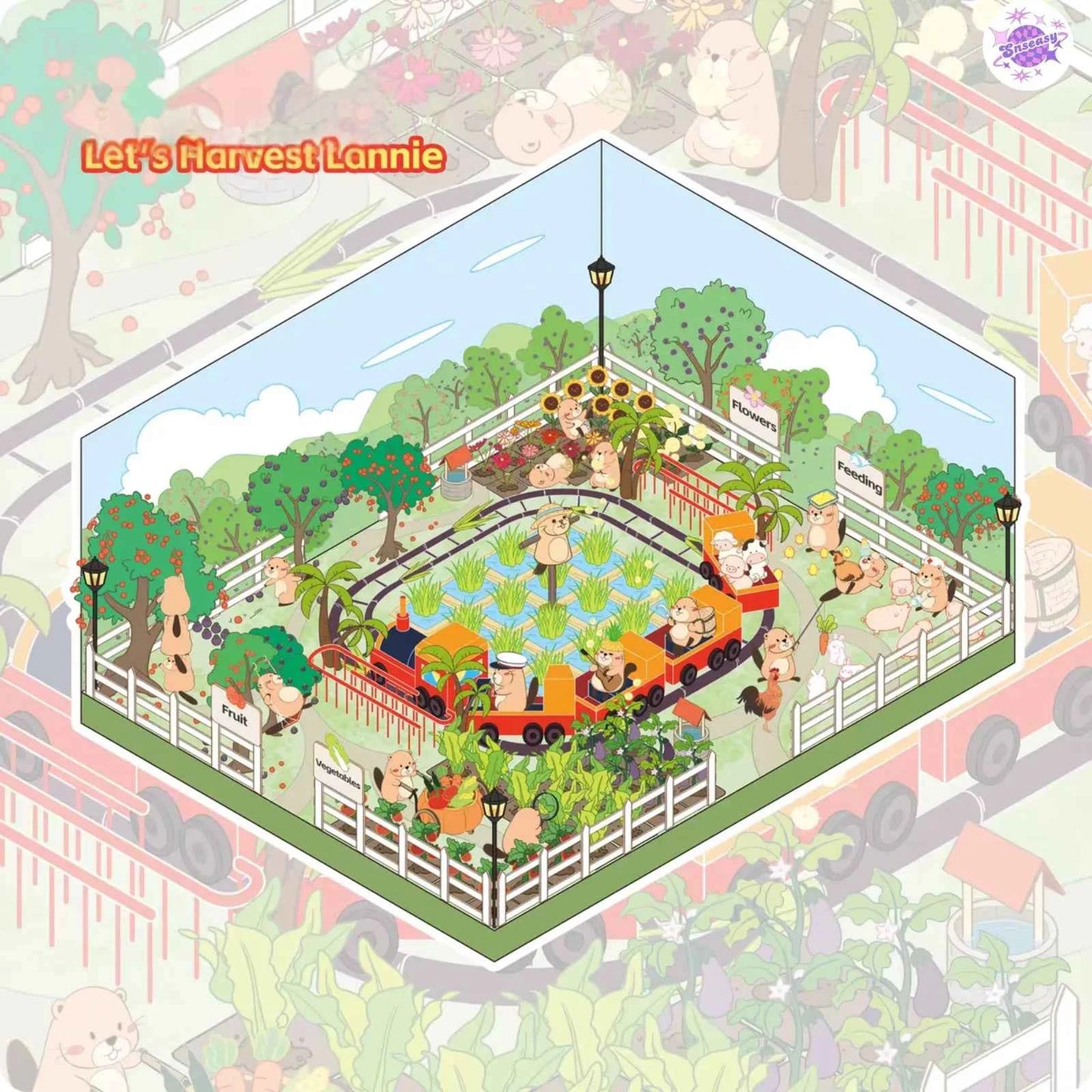 River Beaver Lanny – 3D Miniature Sticker Scenes - 4 Theme Sets: Riverside Market | BBQ Ground | Wetland Park | Ecology Garden