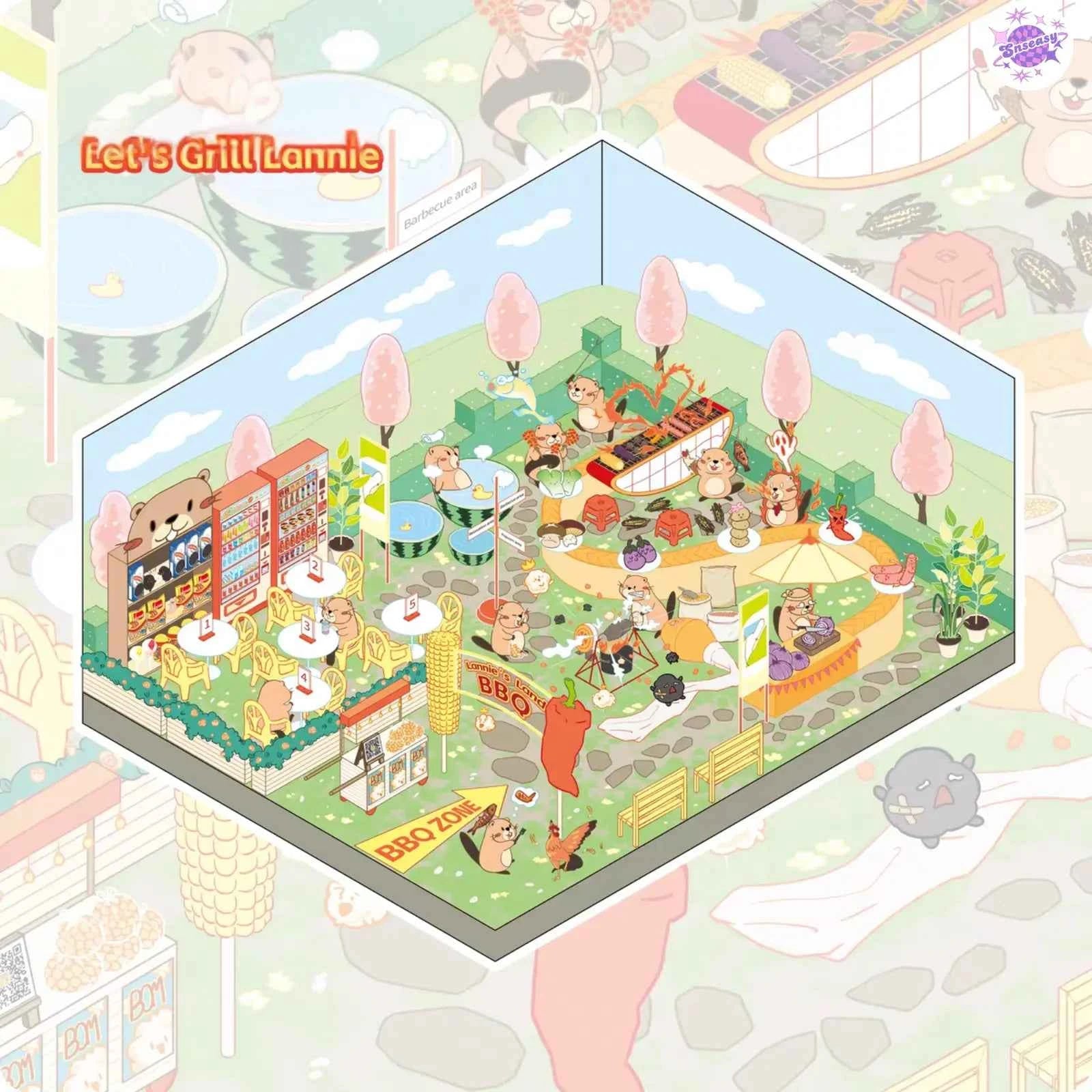 River Beaver Lanny – 3D Miniature Sticker Scenes - 4 Theme Sets: Riverside Market | BBQ Ground | Wetland Park | Ecology Garden