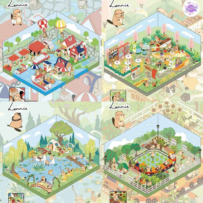 River Beaver Lanny – 3D Miniature Sticker Scenes - 4 Theme Sets: Riverside Market | BBQ Ground | Wetland Park | Ecology Garden