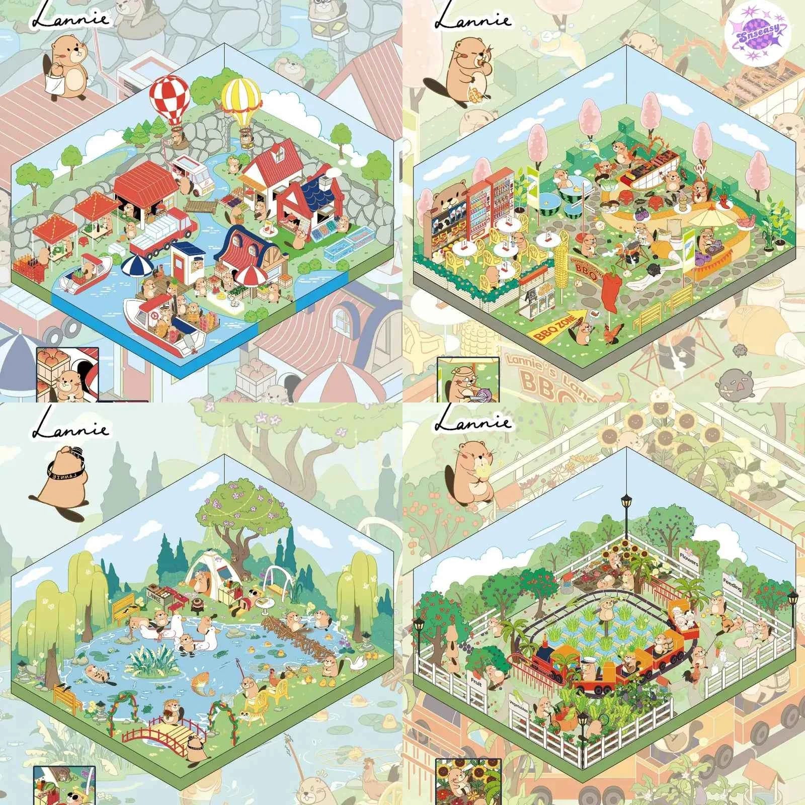 River Beaver Lanny – 3D Miniature Sticker Scenes - 4 Theme Sets: Riverside Market | BBQ Ground | Wetland Park | Ecology Garden