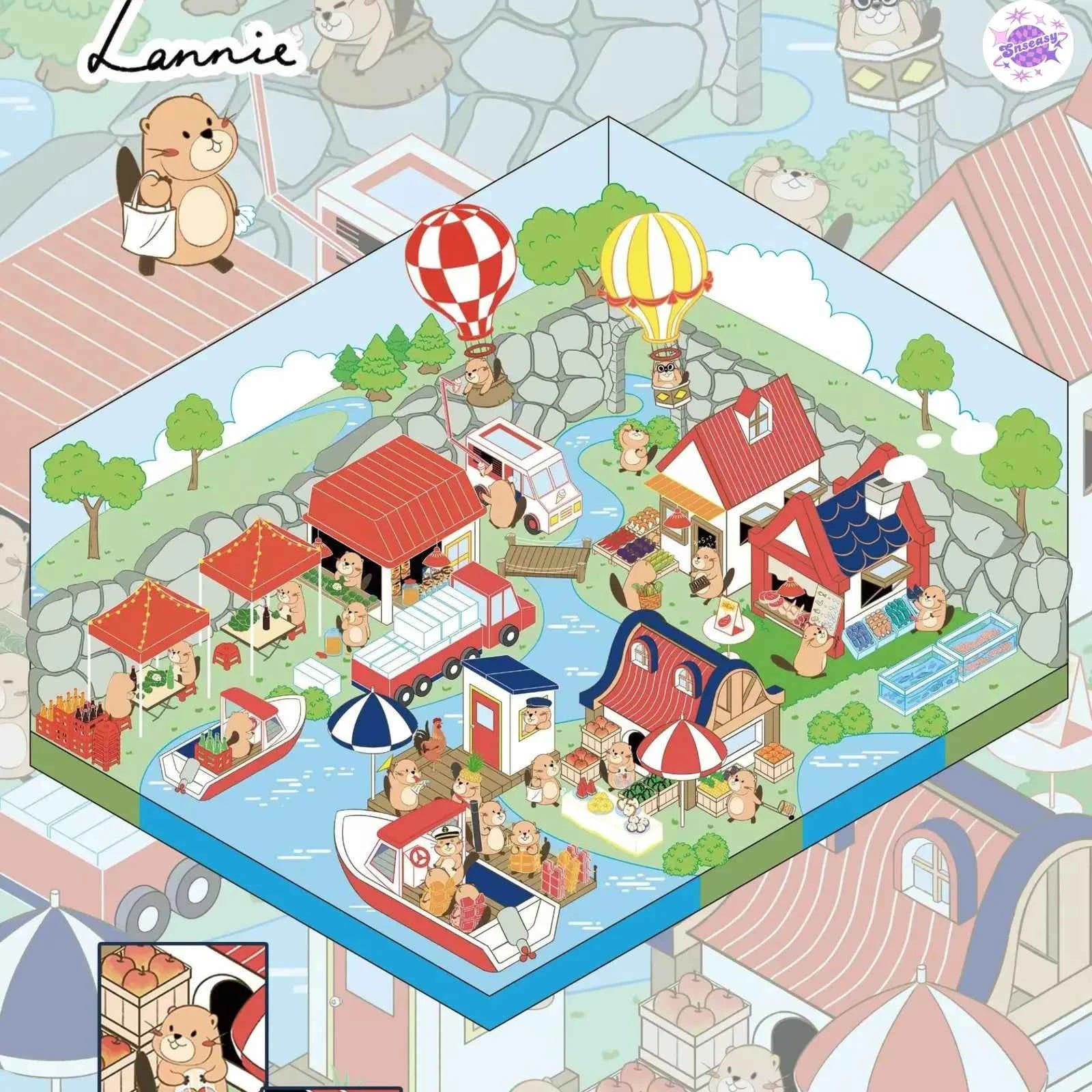 River Beaver Lanny – 3D Miniature Sticker Scenes - 4 Theme Sets: Riverside Market | BBQ Ground | Wetland Park | Ecology Garden
