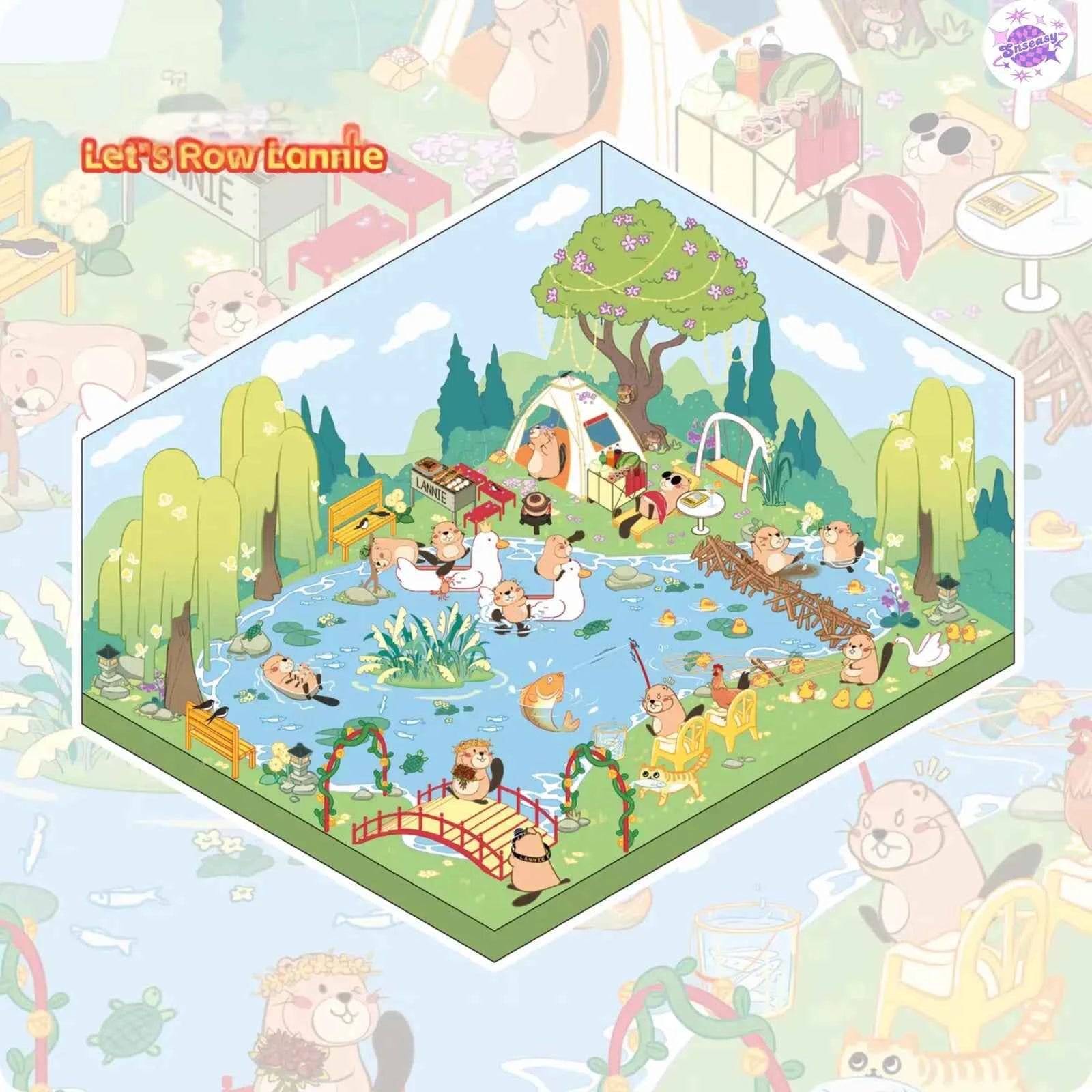 River Beaver Lanny – 3D Miniature Sticker Scenes - 4 Theme Sets: Riverside Market | BBQ Ground | Wetland Park | Ecology Garden