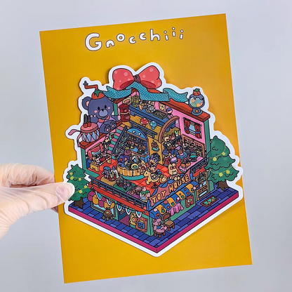 Plus Unmanned Party – 3D Miniature Sticker Scenes - 4 Theme Sets: Unmanned Party | Winter Street | Retro Toy House | Vintage Grocery Store