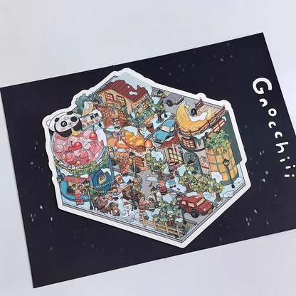 Plus Unmanned Party – 3D Miniature Sticker Scenes - 4 Theme Sets: Unmanned Party | Winter Street | Retro Toy House | Vintage Grocery Store
