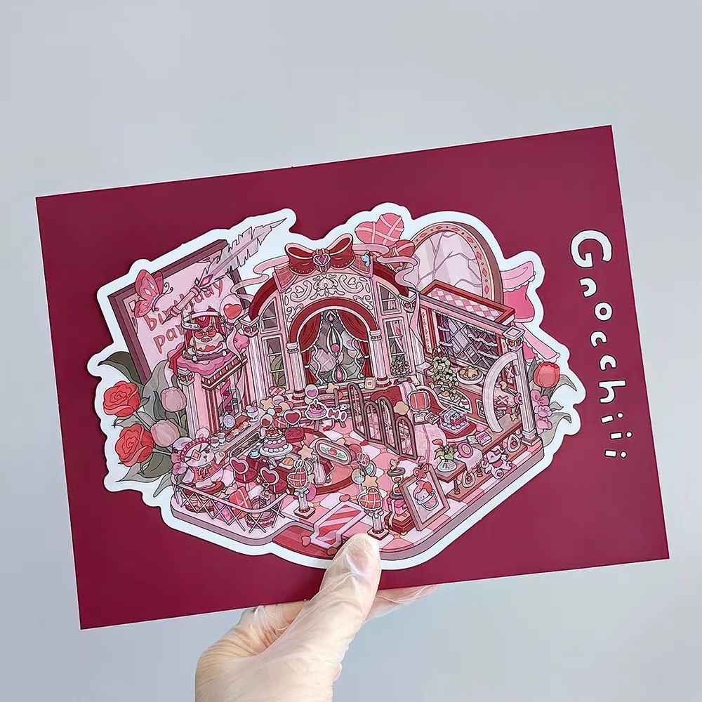 Plus Unmanned Party – 3D Miniature Sticker Scenes - 4 Theme Sets: Unmanned Party | Winter Street | Retro Toy House | Vintage Grocery Store