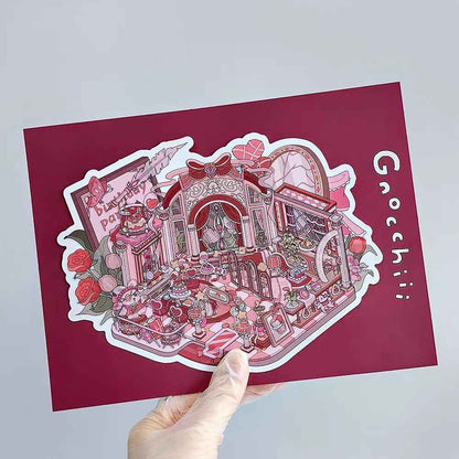 Plus Unmanned Party – 3D Miniature Sticker Scenes - 4 Theme Sets: Unmanned Party | Winter Street | Retro Toy House | Vintage Grocery Store