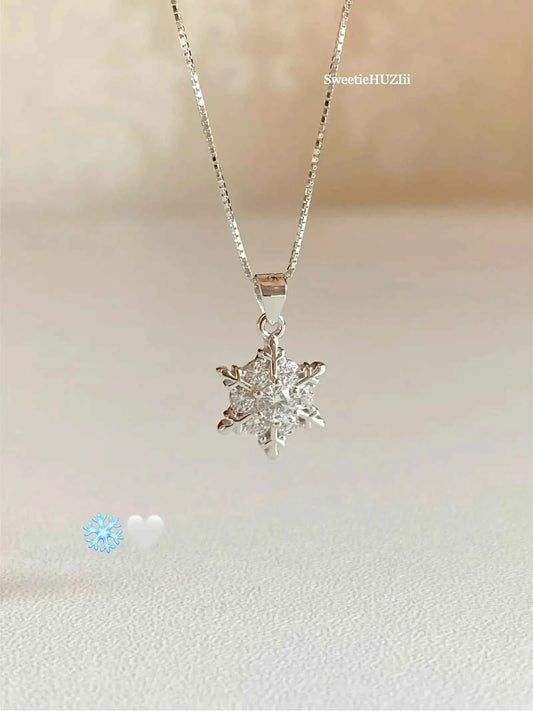 "Sparkling Snowflake" 925 Sterling Silver Necklace - Perfect Birthday Gift for Her