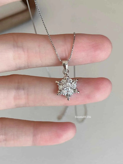 "Sparkling Snowflake" 925 Sterling Silver Necklace - Perfect Birthday Gift for Her