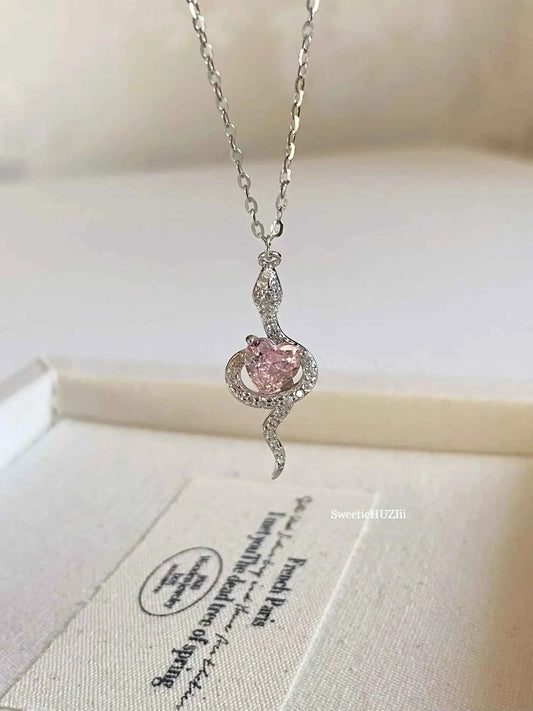 "Sweetheart Snake" 925 Sterling Silver Necklace - Perfect Birthday Gift for Her