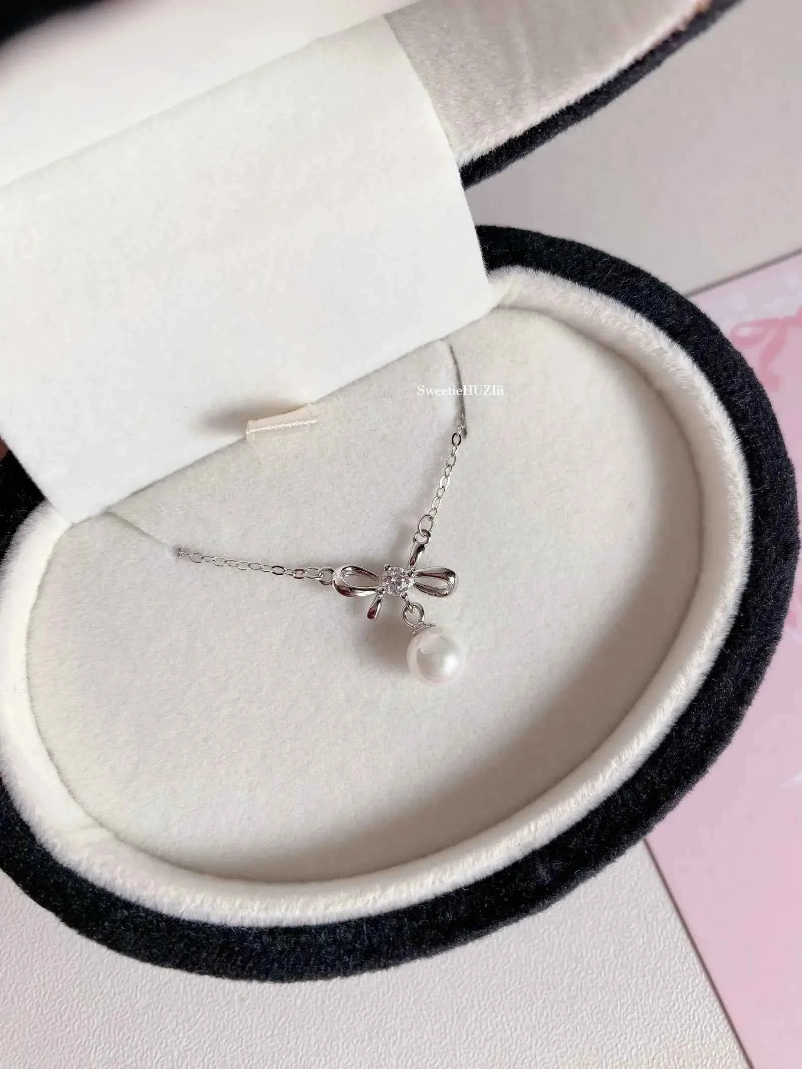 "Sweet Princess Bow" 925 Sterling Silver Pearl Necklace - Delicate, Elegant, and Royal