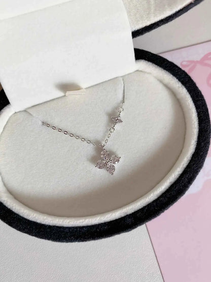 "Double Clover" 925 Sterling Silver Necklace - Perfect Birthday Gift for Her