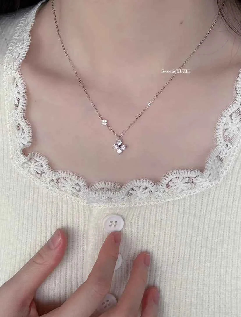 "Double Clover" 925 Sterling Silver Necklace - Perfect Birthday Gift for Her