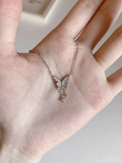 "Dreamy Butterfly Shell" 925 Sterling Silver Necklace - Elegant, Natural, and Unique