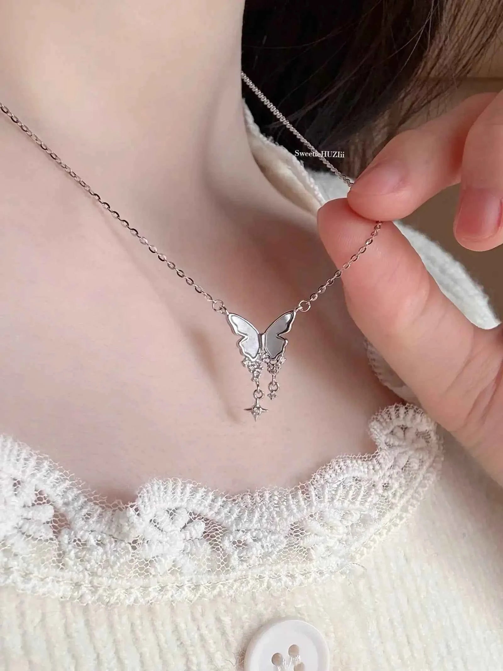 "Dreamy Butterfly Shell" 925 Sterling Silver Necklace - Elegant, Natural, and Unique