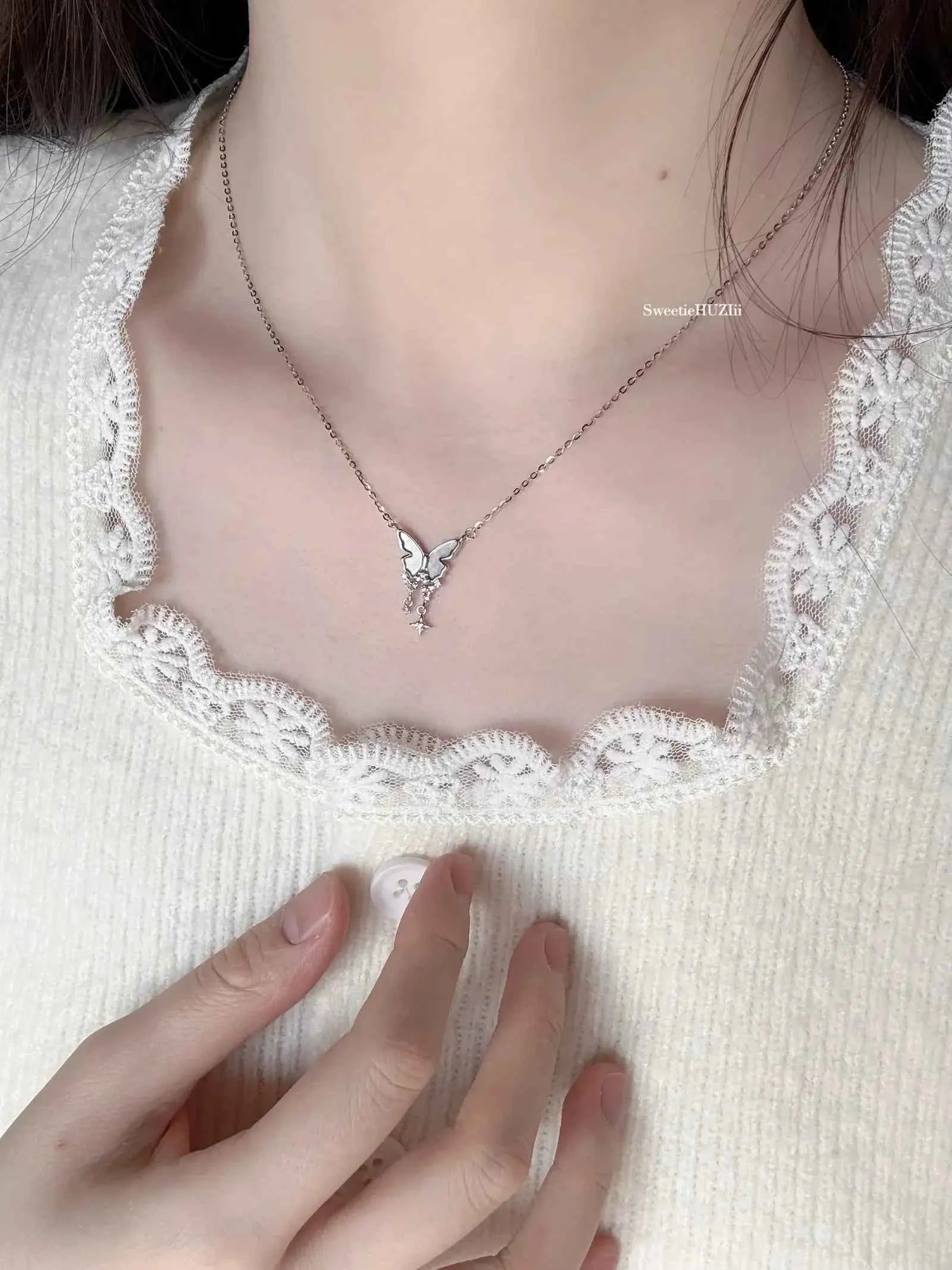 "Dreamy Butterfly Shell" 925 Sterling Silver Necklace - Elegant, Natural, and Unique