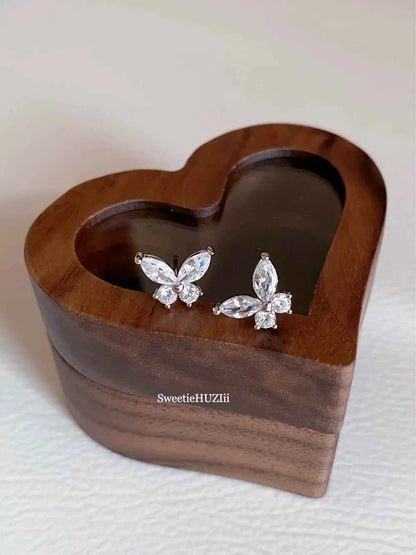 "Enchanted Forest Butterfly" 925 Sterling Silver Stud Earrings with Artificial Gems - Delicate, Natural, and Unique