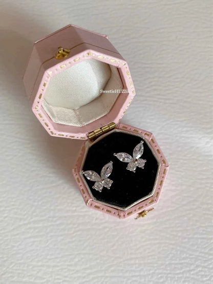 "Enchanted Forest Butterfly" 925 Sterling Silver Stud Earrings with Artificial Gems - Delicate, Natural, and Unique