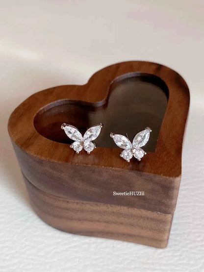 "Enchanted Forest Butterfly" 925 Sterling Silver Stud Earrings with Artificial Gems - Delicate, Natural, and Unique