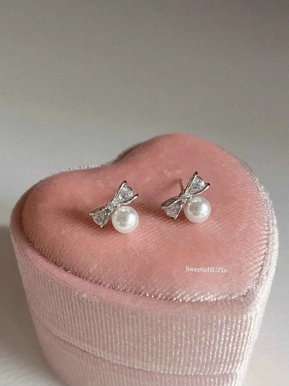 "Sweet Bow Bead" 925 Sterling Silver Stud Earrings - Delicate, Elegant, and Charming