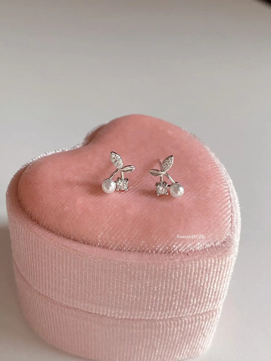 Cherry Pearl Delight 925 Sterling Silver Cherry and Pearl Stud Earrings &#8211; Sweet Elegant and Delicate 2