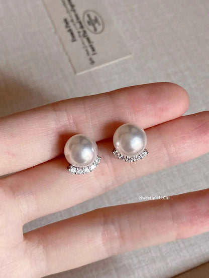 "Sparkling Bulb Pearl" 925 Sterling Silver Stud Earrings - Unique, Elegant, and eye-catching