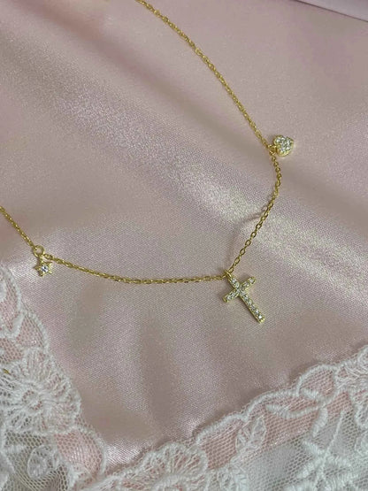 "Sparkling Faith" 925 Sterling Silver Mini Cross Heart Necklace - Elegant, Delicate, and Timeless