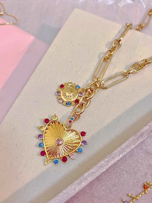 "Colorful Heart Sunflower" Zircon Necklace - Vibrant, Playful, and Elegant