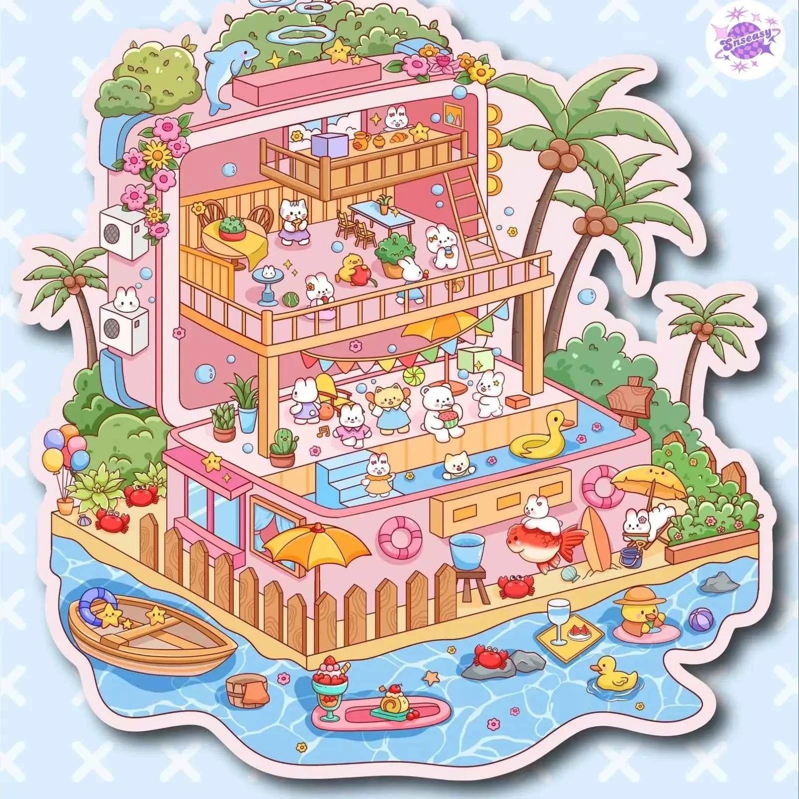 Plus Summer Edition – 3D Miniature Sticker Scenes - 2 Theme Sets: Mystery Cake Box | Summer Party