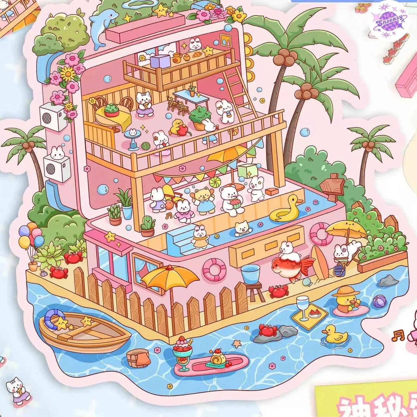 Plus Summer Edition – 3D Miniature Sticker Scenes - 2 Theme Sets: Mystery Cake Box | Summer Party