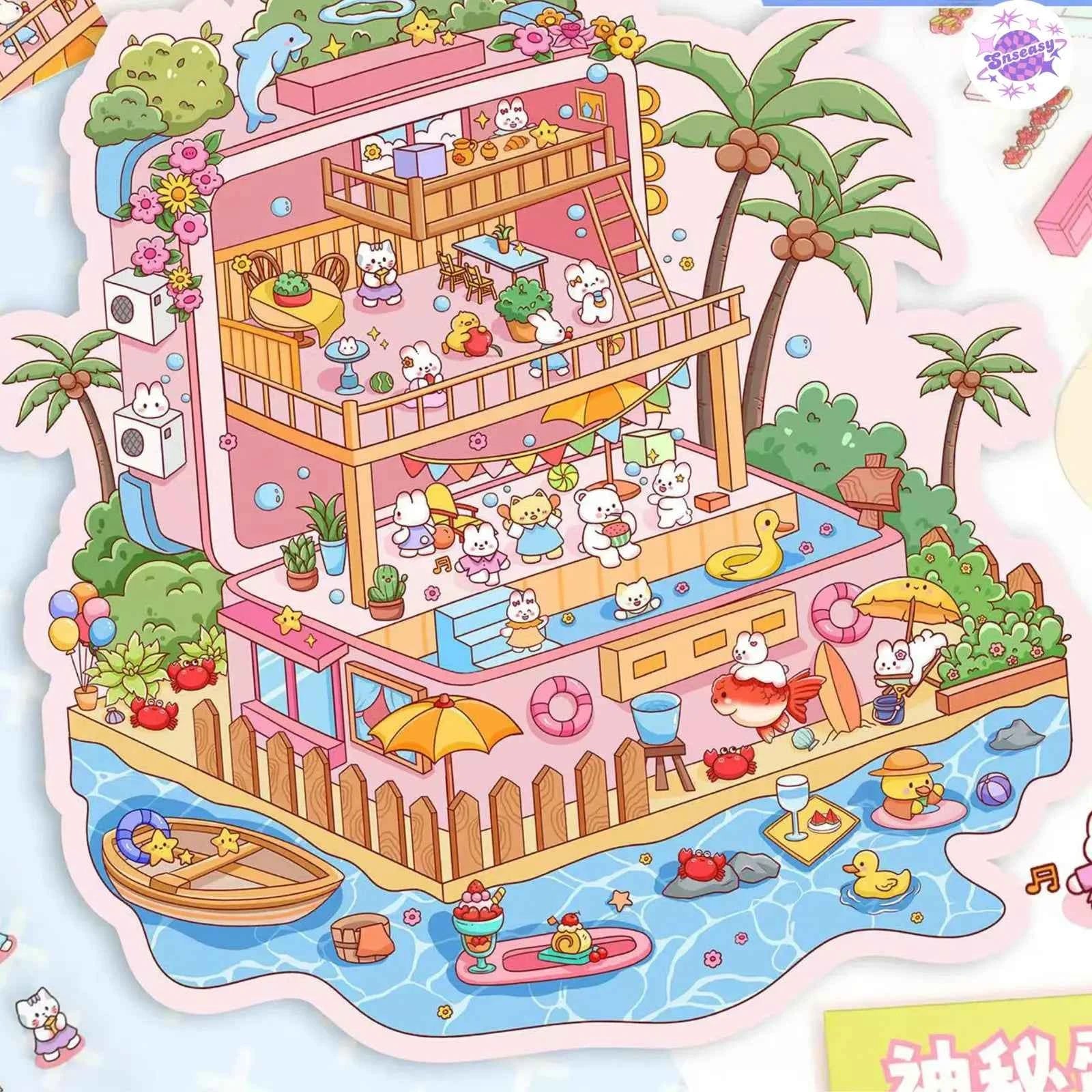 Plus Summer Edition – 3D Miniature Sticker Scenes - 2 Theme Sets: Mystery Cake Box | Summer Party