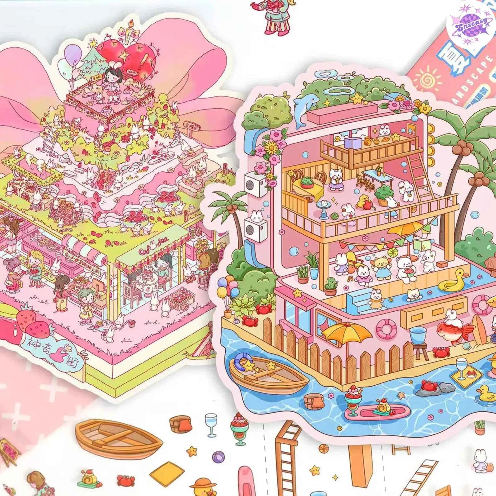 Plus Summer Edition – 3D Miniature Sticker Scenes - 2 Theme Sets: Mystery Cake Box | Summer Party