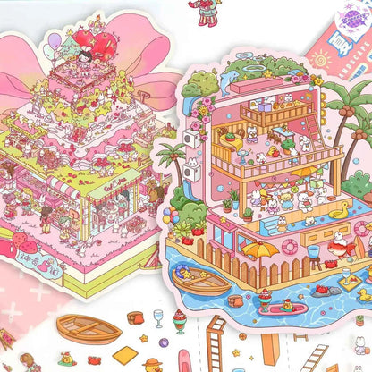 Plus Summer Edition – 3D Miniature Sticker Scenes - 2 Theme Sets: Mystery Cake Box | Summer Party