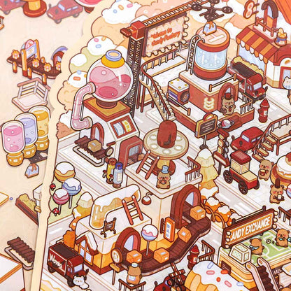 Plus Cute Capybara – 3D Miniature Sticker Scenes - 3 Theme Sets: Chocolate Factory | Circus | Magic Town