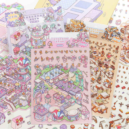 Plus Cute Capybara – 3D Miniature Sticker Scenes - 3 Theme Sets: Chocolate Factory | Circus | Magic Town