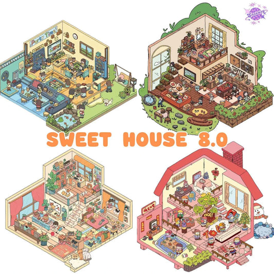 Sweet House 8.0 – 3D Miniature Sticker Scenes - 4 Theme Sets: Arcade Party | Joyful Gathering | Welcome Home | Housewarming